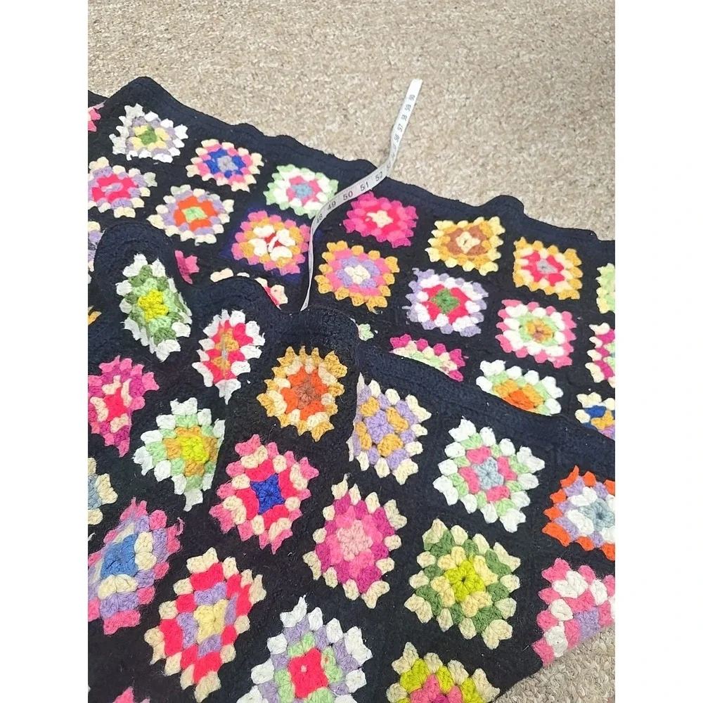 Vtg Handmade Multicolor Crochet Granny Square Home Decor Afghan Blanket 59